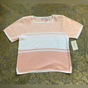 New Jeanne Pierre Woman’s Sweater Size L Peach and White